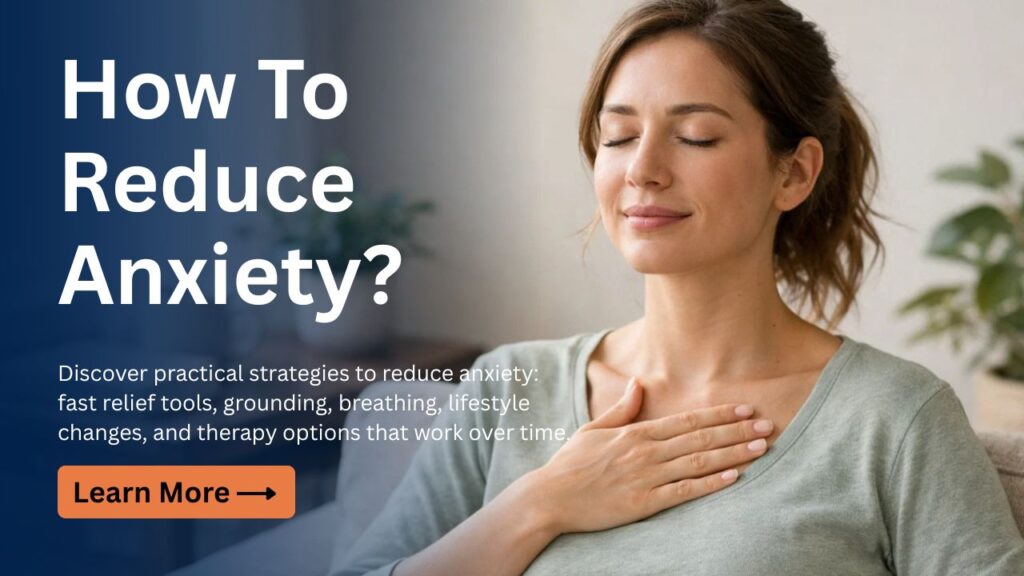 Woman practicing deep breathing with hand on chest to reduce anxiety