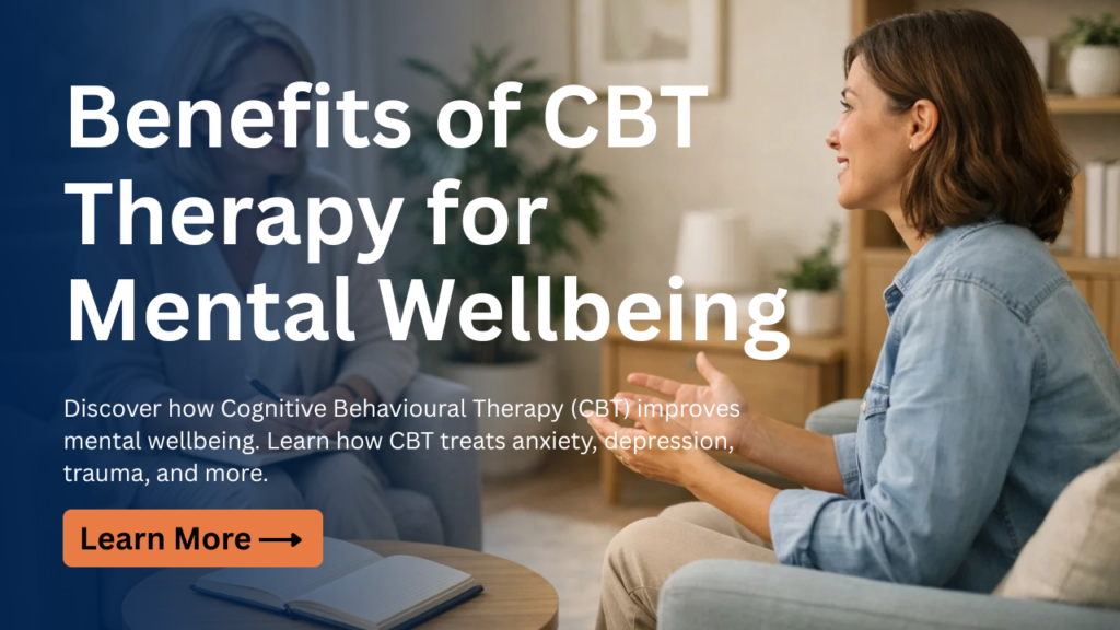 Woman in CBT therapy session in calm office