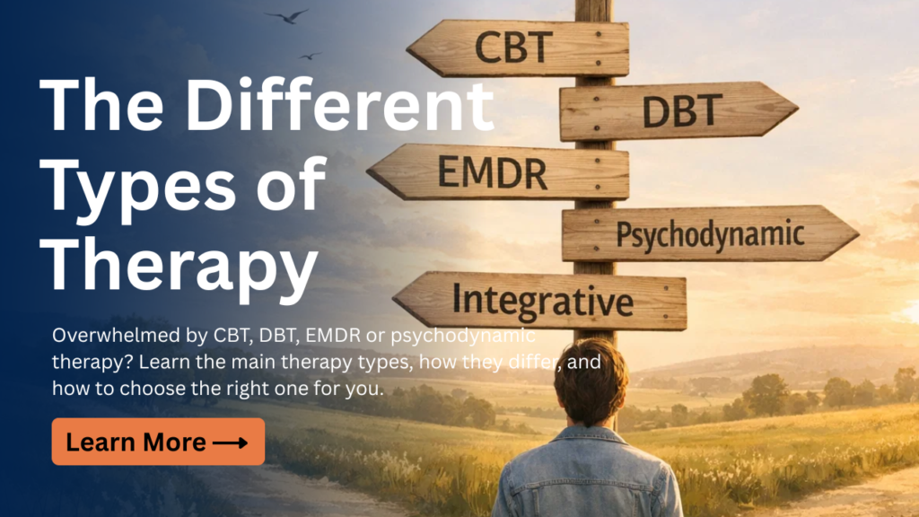 Signpost showing CBT, DBT, EMDR and therapy types