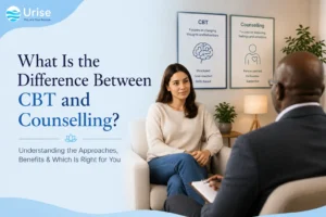 Woman in therapy session asking about the difference between CBT and counselling.