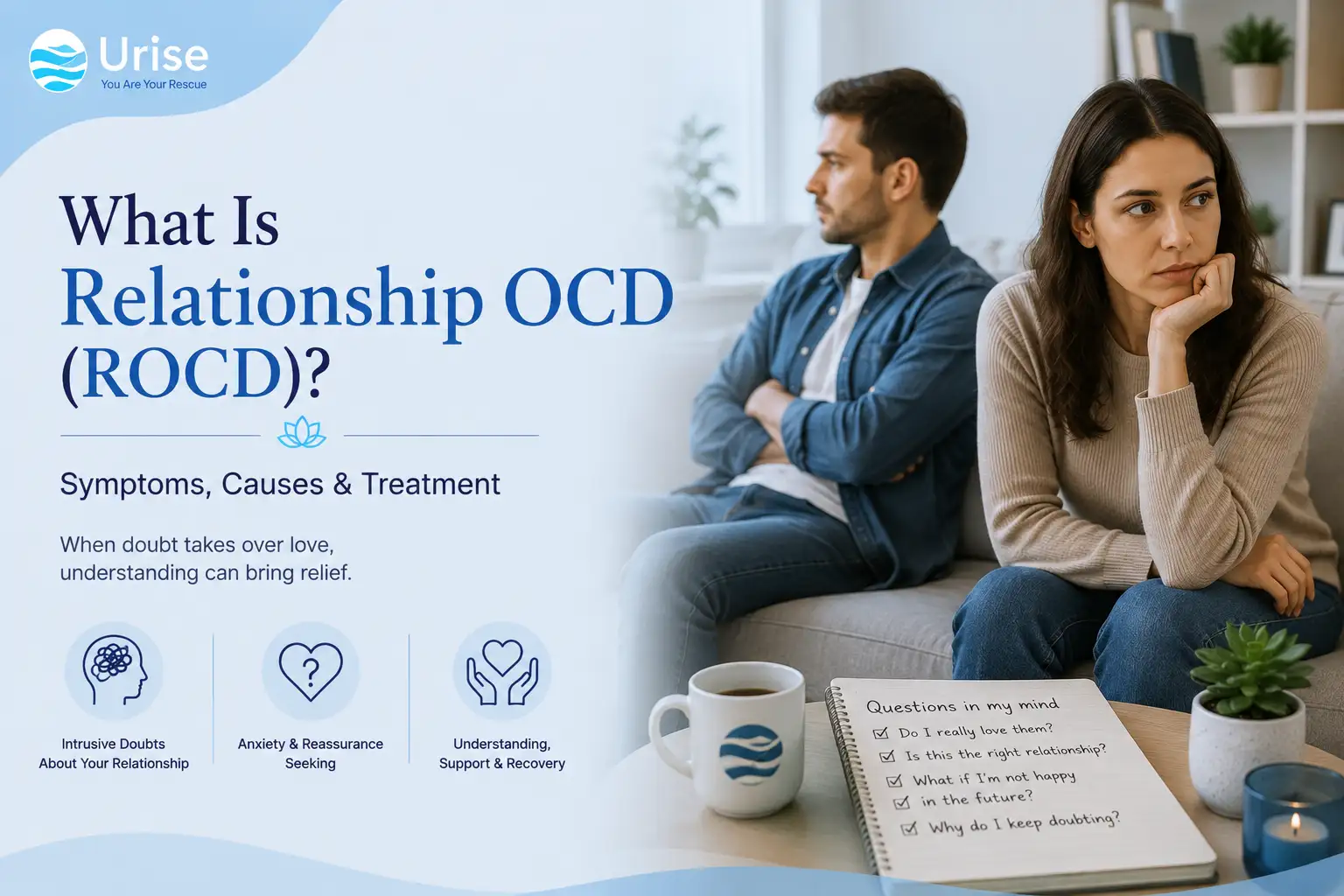 Concerned couple sitting apart with text asking about relationship OCD.