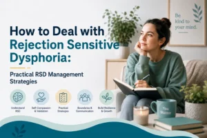 Woman journaling to manage rejection sensitive dysphoria